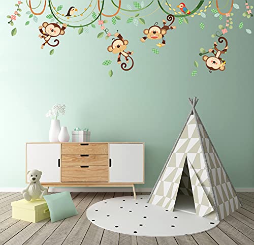 DECOWALL DW-1507S Monos en una Enredadera Vinilo Pegatinas Decorativas Adhesiva Pared Dormitorio Saln Guardera Habitaci Infantiles Nios Bebs