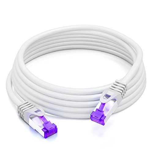 deleyCON 10m RJ45 Cable de Conexión Ethernet & Red con Cable en Bruto CAT7 S-FTP PiMF Blindaje Gigabit LAN SFTP Cobre DSL Conmutador Enrutador Patch Panel - Blanco