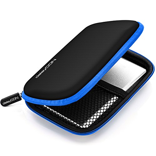 deleyCON Funda para Discos Duros Funda HDD para Discos de 2,5" Pulgadas y SDD - Sólida y Segura - 2 Compartimentos Interiores - Azul