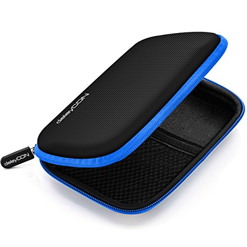 deleyCON Funda para Discos Duros Funda HDD para Discos de 2,5" Pulgadas y SDD - Sólida y Segura - 2 Compartimentos Interiores - Azul