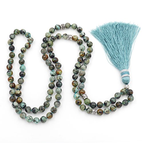 Desconocido Fukugems 108 Mala Budista Collar Mujer Hombres, Mala Brazalete, meditación Budista Collar, African Turquoise Yoga Mala