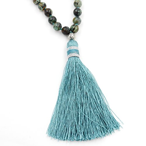 Desconocido Fukugems 108 Mala Budista Collar Mujer Hombres, Mala Brazalete, meditación Budista Collar, African Turquoise Yoga Mala