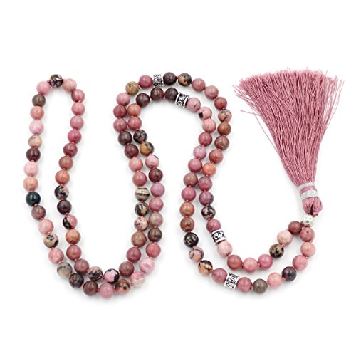 Desconocido Fukugems 108 Mala Budista Collar Mujer Hombres, Mala Brazalete, meditación Budista Collar, Rhodonite Yoga Mala