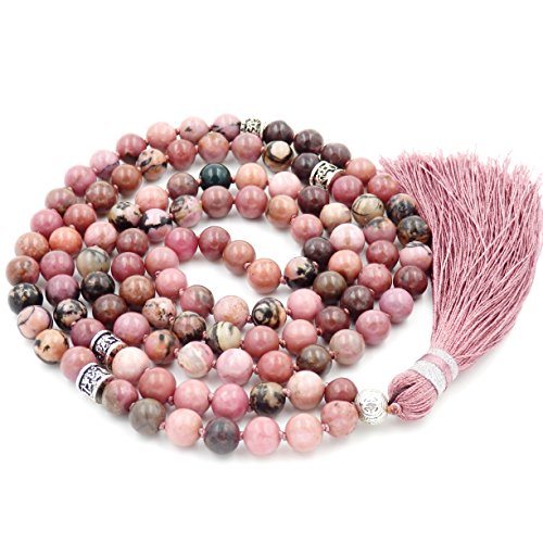 Desconocido Fukugems 108 Mala Budista Collar Mujer Hombres, Mala Brazalete, meditación Budista Collar, Rhodonite Yoga Mala