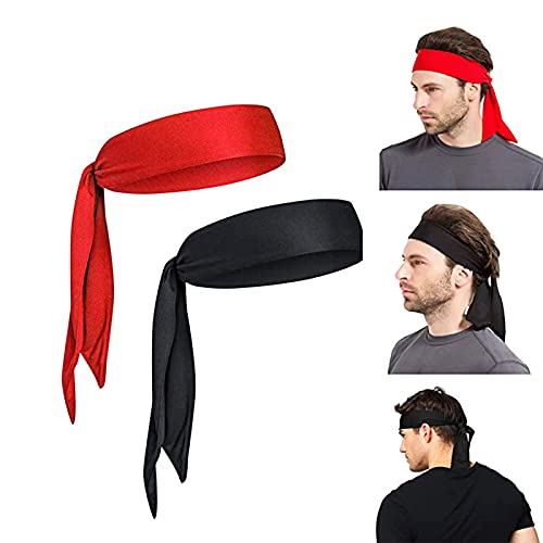 Diadema Deportiva Unisex Headband Tie Headband Sweatband Cabeza Headband Deportes Stretchy Turbante para Mujeres Hombres Yoga Tenis Bicicleta Correr Baloncesto Trotar balón fútbol Rojo Negro 2 Piezas