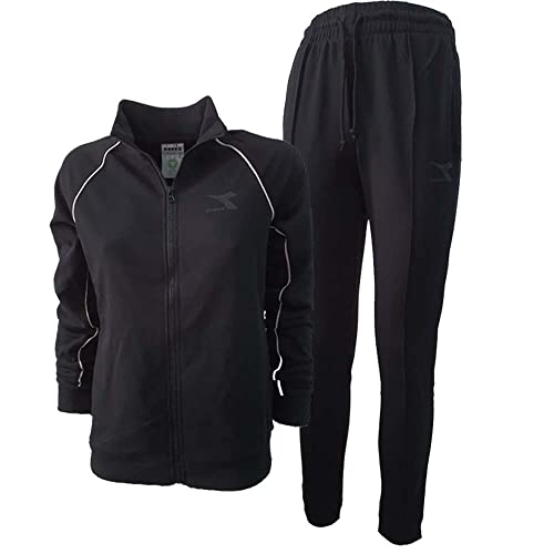 Diadora Chándal unisex de algodón orgánico certificado GOTS - Modelo Tracksuit FZ core color negro, Negro , XL