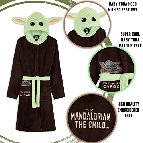 Disney - Baby Yoda Albornoz, Bata Invierno de Forro Polar de Casa Mandalorian Con Capucha, Para Hombre, Color Marron, Talla L