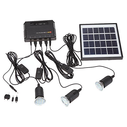 Docooler 4W Kit de Panel Solar propulsado, 3 Bombillas LED, USB, 5 V Cargador de Teléfono Sistema Casa Kit, Jardín Camping Pesca