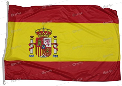 Domina Bandera España 150x100 cm en Tela náutico Resistente al Viento 115g/m²,Bandera española 150x100 Lavable,Bandera de Espana 150x100 cordón,Doble Costura perimetral y Cinta de Refuerzo