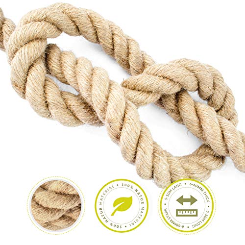 DQ-PP CUERDA DE YUTE | Longitud 10m | Grosor 30mm | Cuerda de Fibra 100% Natural Marrón | Cuerdas decorativa | Decoracion de bricolaje | Macramé | Accesorios de Jardin