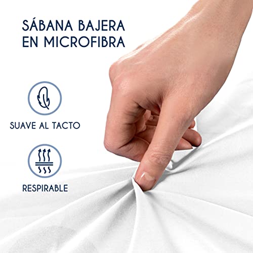 Dreamzie - Sabana Bajera 150 x 190/200 cm 100% Poliéster Microfibra - Albastro Blanco - Oeko Tex Sin Producto Químico (Garantía 2 Años) - Suave Piel de Melocotón con Elástico Total