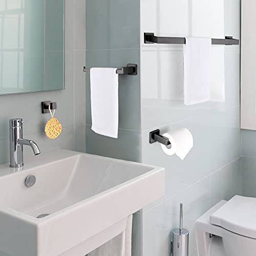 DUFU 4 Piezas Toalleros de Juego de Accesorios de Ferreteria de Baño de Pared con Toallero 40cm,Barra de Toallas,Soporte de Papel Higiénico,Gancho de Bata Acero Inoxidable Negro Mate