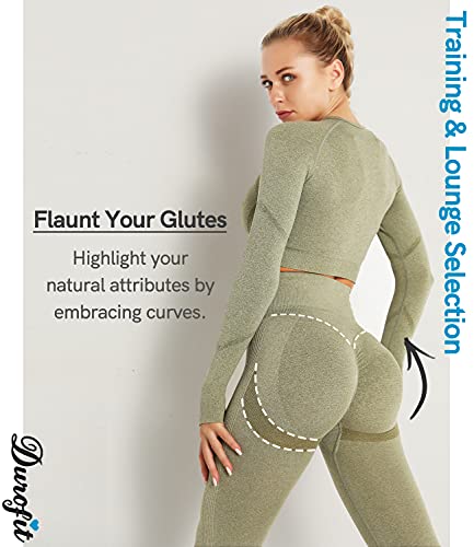 DUROFIT Mallas Push Up Mujer Leggings Deportivas Pantalones Deportivos Fitness Leggins Polainas de Yoga Training Fitness Cintura Alta Estiramiento Elásticos Verde Oliva M