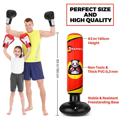 DYNAMISTIK™️ – Saco de Boxeo Inflable  y Autoportante 160 cm – Saco de Boxeo de Pie Sólido y Resistente para Niños y Adultos – Box | Karate | MMA | Fitness