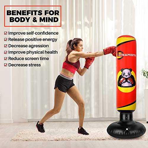 DYNAMISTIK™️ – Saco de Boxeo Inflable  y Autoportante 160 cm – Saco de Boxeo de Pie Sólido y Resistente para Niños y Adultos – Box | Karate | MMA | Fitness