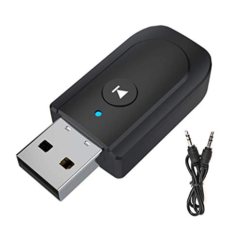 EasyULT 4-en-1 Adaptador Bluetooth 5.0, Bluetooth USB Dongle Transmisor y Receptor con Línea de Audio de 3.5 mm, para TV/PC/Teléfonos/Altavoces/Radio(Negro)