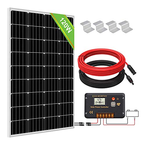 ECO-WORTHY Kit de Panel Solar de 120W + Controlador de Carga Solar de 30 A para Cargas del Sistema Sin Conexión a la Red, Batería de 12 V de Autocaravana / Barco