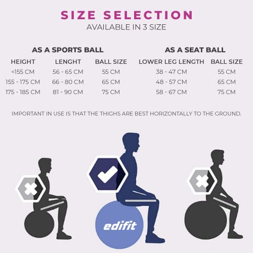 Edifit, Pelota de Pilates, Yoga Accesorios, Fitness, Varios Tamaños, Pequeño, Mediano, Grande, Ejercicio en Casa (55cm, Rosa)