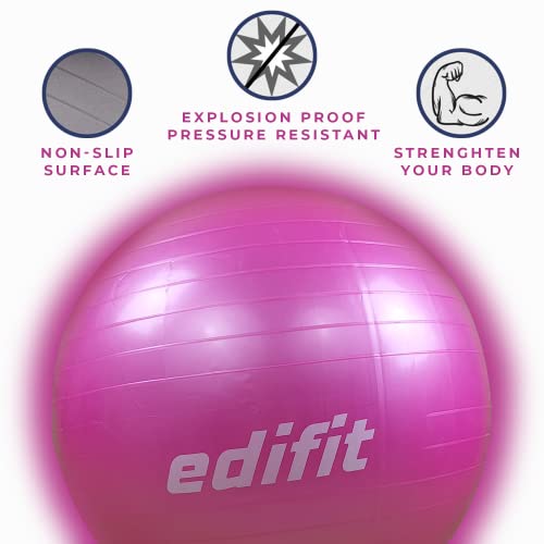 Edifit, Pelota de Pilates, Yoga Accesorios, Fitness, Varios Tamaños, Pequeño, Mediano, Grande, Ejercicio en Casa (55cm, Rosa)