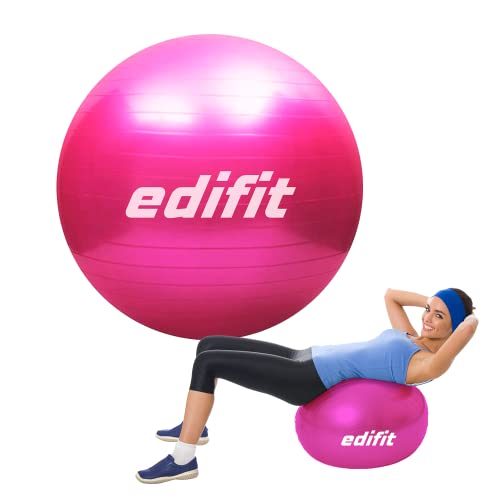 Edifit, Pelota de Pilates, Yoga Accesorios, Fitness, Varios Tamaños, Pequeño, Mediano, Grande, Ejercicio en Casa (65cm, Rosa)