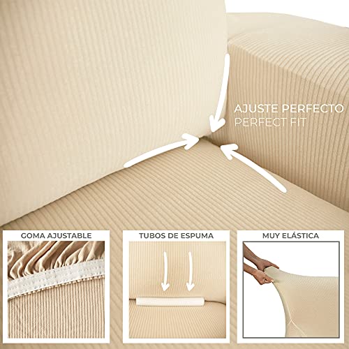 Eiffel Textile Funda Sofa Elastica Protector Adaptable Rústica Sofá, , Marfil, 2 Plazas (130-180 cm)