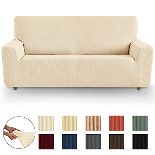 Eiffel Textile Funda Sofa Elastica Protector Adaptable Rústica Sofá, , Marfil, 2 Plazas (130-180 cm)