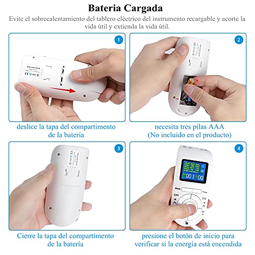 Electroestimulador Digital, [12 Modos, 40 Intensidad] Electroestimulador TENS con 2 Canales, 4 Electrodos Autoadhesivos, TENS & EMS Principio, para Relajar y Masajear Los Músculos (Blanco)