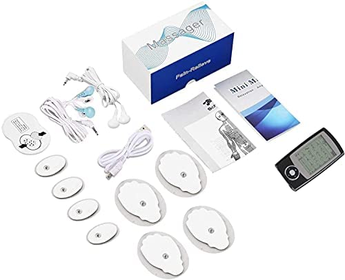 Electroestimulador digital,para aliviar el dolor muscular y el fortalecimiento muscular, masaje, EMS, TENS, pantalla LCD azul,8 electrodos autoadhesivos, 16 Programas de masaje