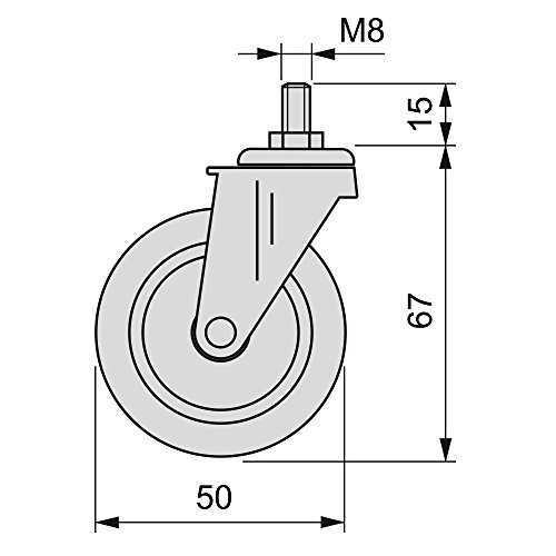 Emuca - Lote de 4 ruedas pivotantes para mueble Ø50mm con perno M8x15 y rodamientos de bolas, ruedas de goma para muebles color gris