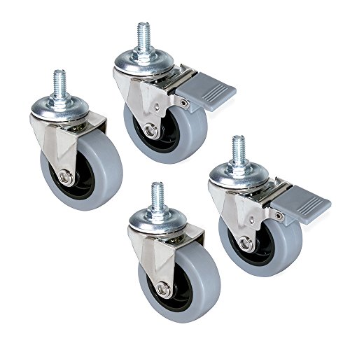 Emuca - Lote de 4 ruedas pivotantes para mueble Ø50mm con perno M8x15 y rodamientos de bolas, ruedas de goma para muebles color gris