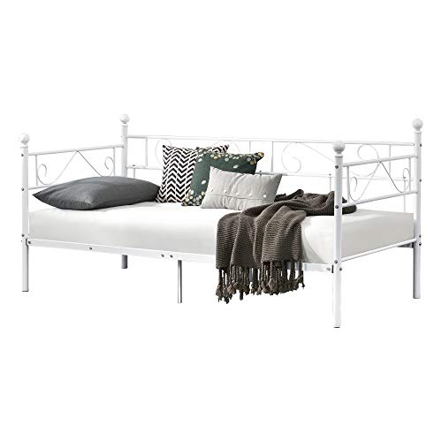 [en.casa] Cama con esctructura de Metal para Una Persona Armazón de diseño 200 x 100cm Sofá Diván Blanco