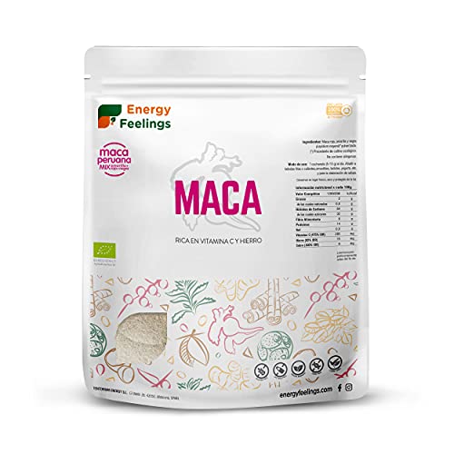 Energy Feelings Maca Andina En Polvo Ecológica Peruana | Maca Mixta: Roja, Negra Y Amarilla | Nutrición Deportiva | Vegana | Sin Gluten, color Beige, 1 Kg