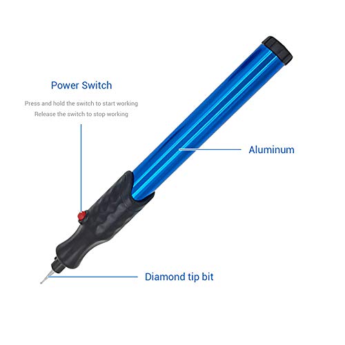 Engraver Pen - Lápiz de grabado eléctrico, herramienta permanente, mini multifunción, herramienta para manualidades, joyas, metal, cristal, sin cables, con punta de diamante, color azul