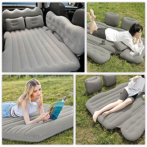 Ergocar Colchon Coche SUV MPV Sofá Inflable Portátil Bomba de Aire Eléctrica Plegable Doble Cama Colchones de Aire para Coche Camping para Viajes al Aire Libre, Piscina, Playa(M-Gris)