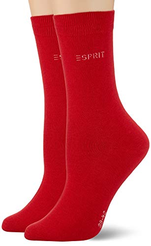 ESPRIT Uni 2-Pack Algodón orgánico Paquete De Calcetines con Resistencia A Poner para Verano Sin Dibujos Y Sin Rayas 2 Pares, Rojo (Red Pepper 8074), 35-38 (Pack de 2) para Mujer