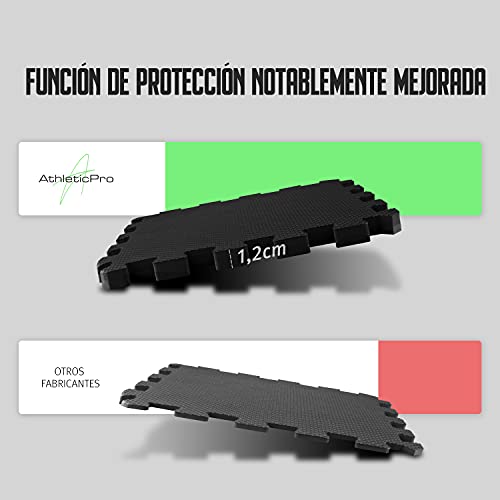 Estera protectora de suelo para fitness AthleticPro [31 x 31 cm] - 18 esteras extragruesas [20 % más de protección] - Esteras protectoras antideslizantes para salas y máquinas de fitness