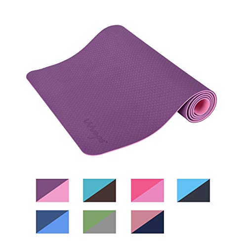 esterilla deporte, esterilla yoga Wueps, incluye correa de hombro y bolsa de transporte, ideal para realizar deporte en casa, yoga mat, esterilla yoga antideslizante, (Color Morado y Rosa)