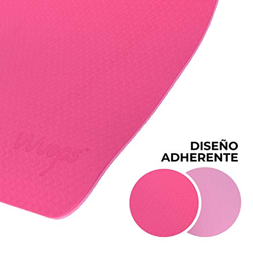 esterilla deporte, esterilla yoga Wueps, incluye correa de hombro y bolsa de transporte, ideal para realizar deporte en casa, yoga mat, esterilla yoga antideslizante, (Color Rosa Roja y Rosa Claro)