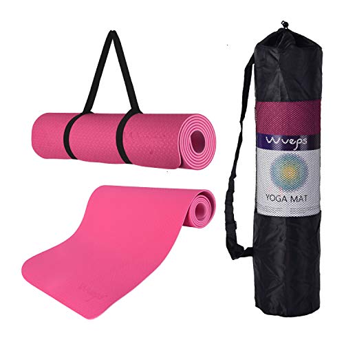 esterilla deporte, esterilla yoga Wueps, incluye correa de hombro y bolsa de transporte, ideal para realizar deporte en casa, yoga mat, esterilla yoga antideslizante, (Color Rosa Roja y Rosa Claro)