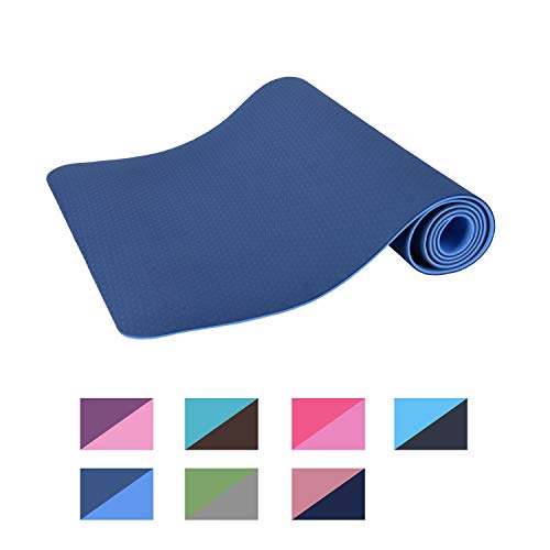 esterilla deporte, esterilla yoga Wueps, incluye correa de hombro y bolsa de transporte, ideal para realizar deporte en casa, yoga mat, esterilla yoga antideslizante, (Color Azul Oscuro y Azul Claro)