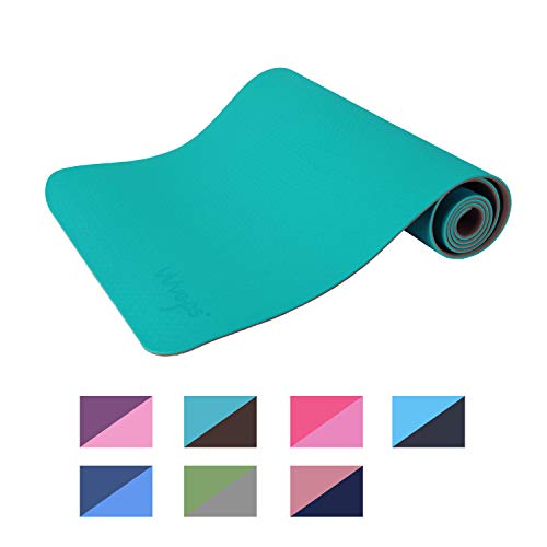 esterilla deporte, esterilla yoga Wueps, incluye correa de hombro y bolsa de transporte, ideal para realizar deporte en casa, yoga mat, esterilla yoga antideslizante, (Color Azul de Lago y Café)