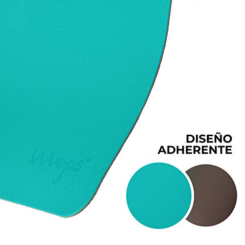 esterilla deporte, esterilla yoga Wueps, incluye correa de hombro y bolsa de transporte, ideal para realizar deporte en casa, yoga mat, esterilla yoga antideslizante, (Color Azul de Lago y Café)