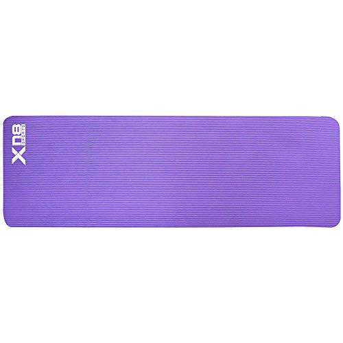 Esterilla gruesa de 15 mm y acolchada de Xn8 Sports con tiras para yoga, aerobic, pilates o gimnasio (Púrpura)