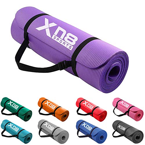 Esterilla gruesa de 15 mm y acolchada de Xn8 Sports con tiras para yoga, aerobic, pilates o gimnasio (Púrpura)