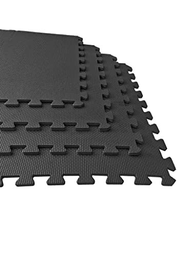 Esterilla puzzle para suelos de gimnasios y fitness 60 x 60 x 1 cm | Tatami puzzle negro | Protección de goma espuma | Suelo de goma EVA para gimnasio (4 unidades (1,44 m²))