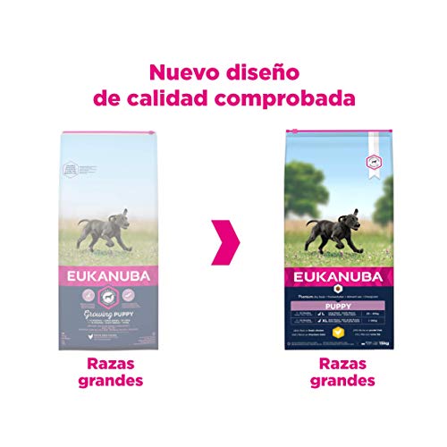 Eukanuba Alimento seco para cachorros de raza grande, rico en pollo fresco 15 kg