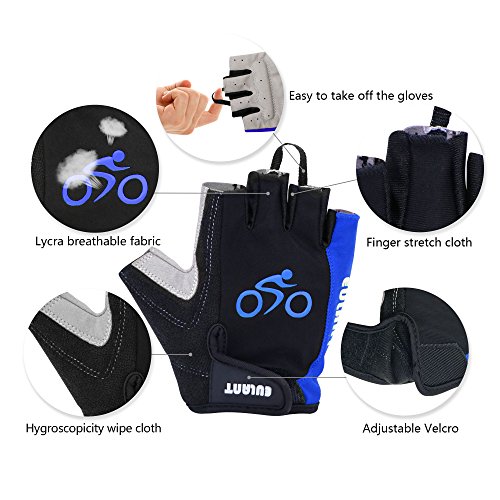 EULANT Medio Dedo Guantes de Bicicleta, Guantes Cortos Bici Verano, Ligero Guantes Deportivos Mujer y Hombre para Ciclismo Corriendo Musculacion Gimnasio,Azul,L