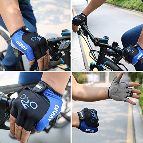 EULANT Medio Dedo Guantes de Bicicleta, Guantes Cortos Bici Verano, Ligero Guantes Deportivos Mujer y Hombre para Ciclismo Corriendo Musculacion Gimnasio,Azul,L