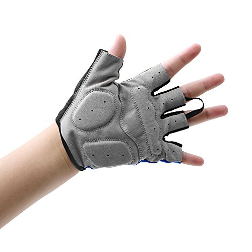 EULANT Medio Dedo Guantes de Bicicleta, Guantes Cortos Bici Verano, Ligero Guantes Deportivos Mujer y Hombre para Ciclismo Corriendo Musculacion Gimnasio,Azul,L