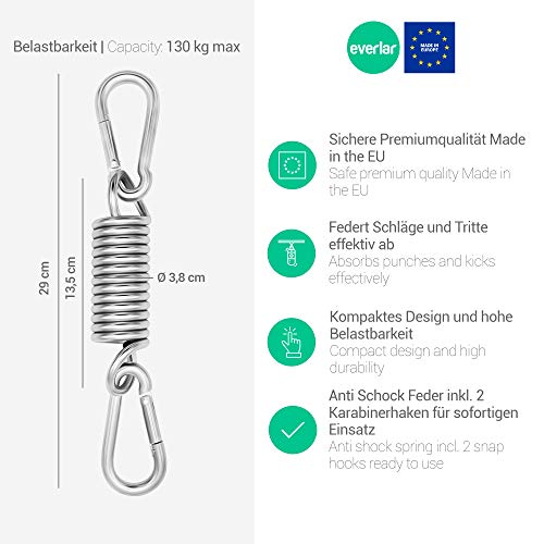 everlar® saco de boxeo antichoque muelle incl. 2 mosquetones I Calidad Made in EU I perfecto accesorios para Saco de boxeo y suspensión de saco de arena I 130 kg